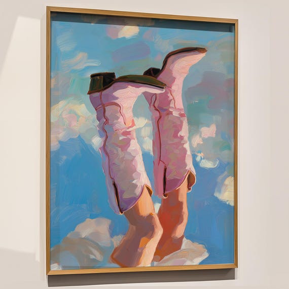 Pink Cowboy Boots Surreal Art Print Whimsical Western Decor