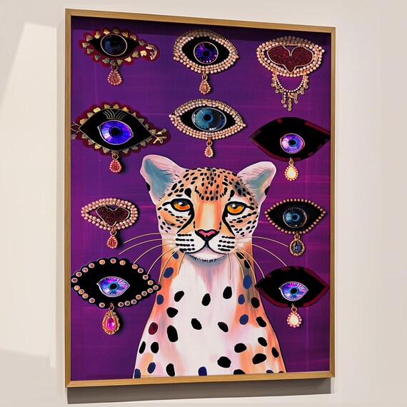 Cheetah Jeweled Eye Art Print Maximalist Boho Home Decor