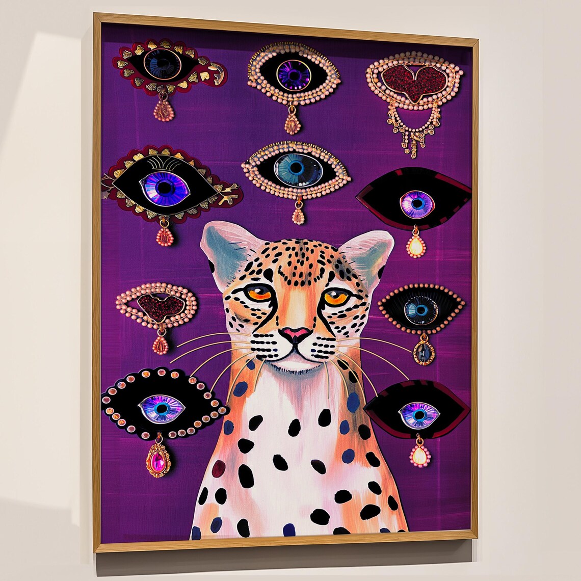 Cheetah Jeweled Eye Art Print Maximalist Boho Home Decor