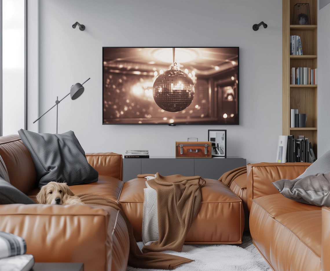 Disco Ball Party Warm Sepia Bokeh Lights Celebration Dance Art Poster - Image 2