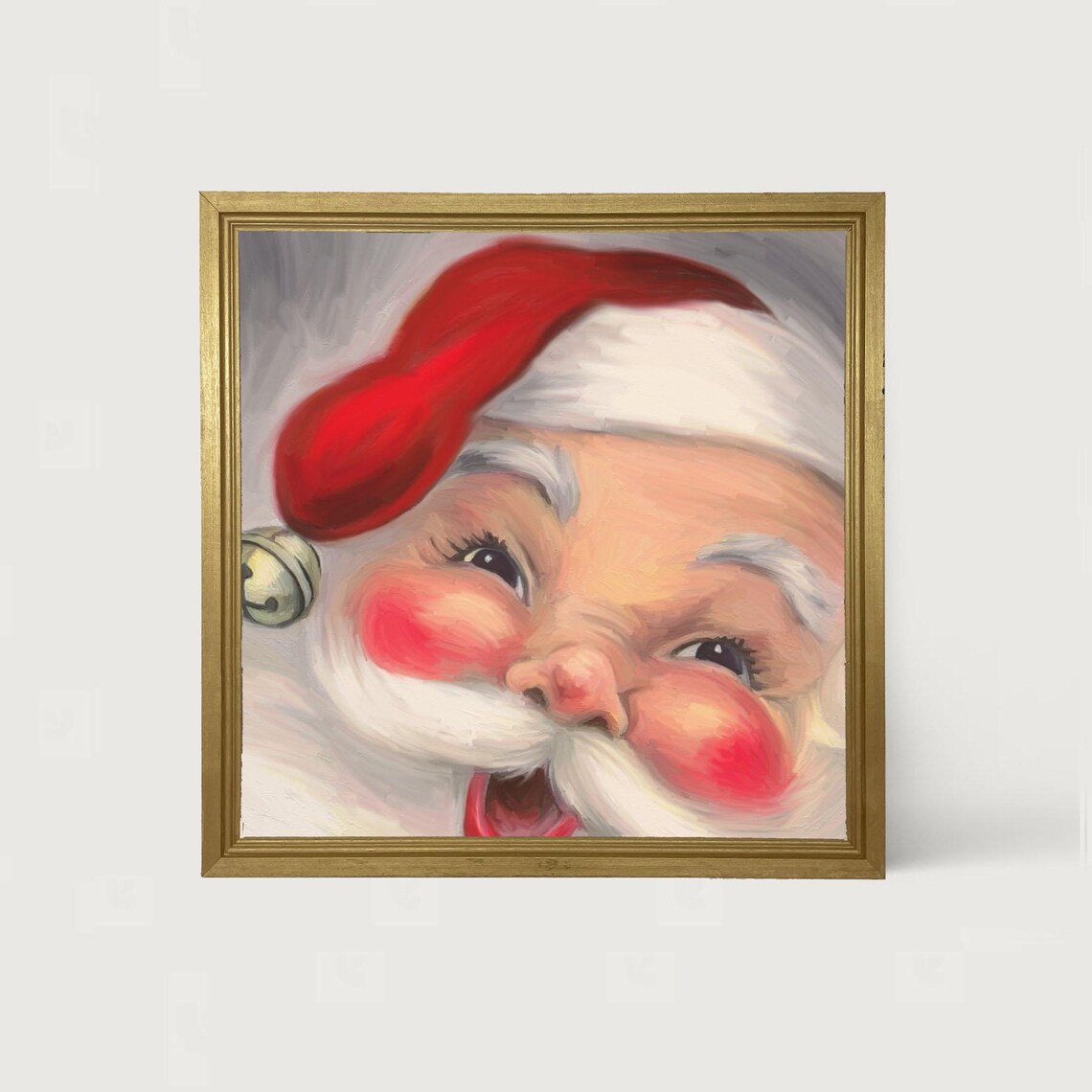 Vintage Santa Face Christmas Art Print, Mid-Century