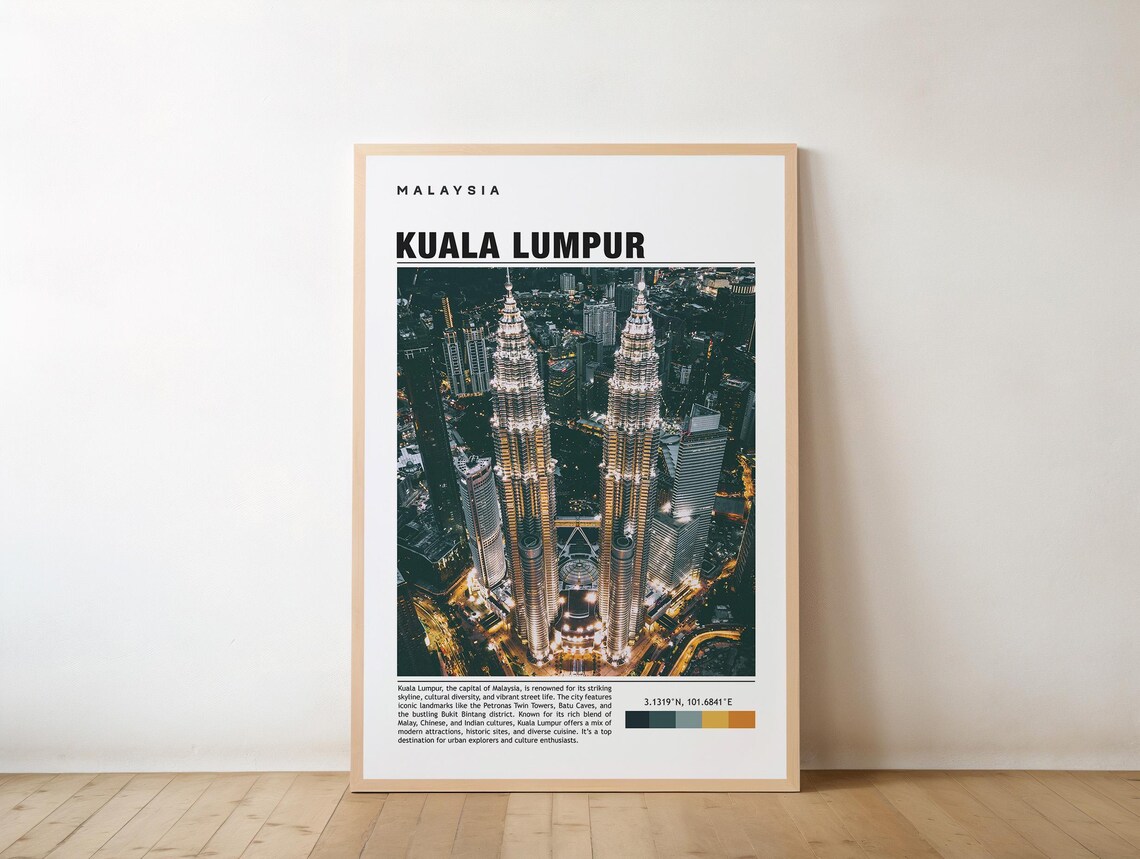 Kuala Lumpur Malaysia Petronas Towers Night Travel Poster Cityscape