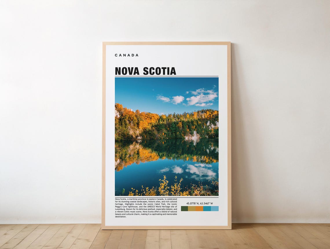 Nova Scotia Canada Autumn Lake Mirror Reflection Travel Poster