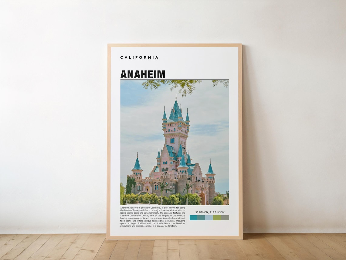 Anaheim California Fairytale Castle Travel Souvenir Style Poster