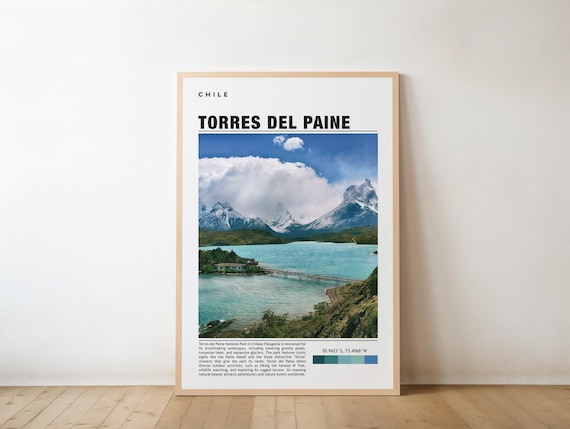 Torres Del Paine Chile Travel Patagonia Mountains Lake View Poster