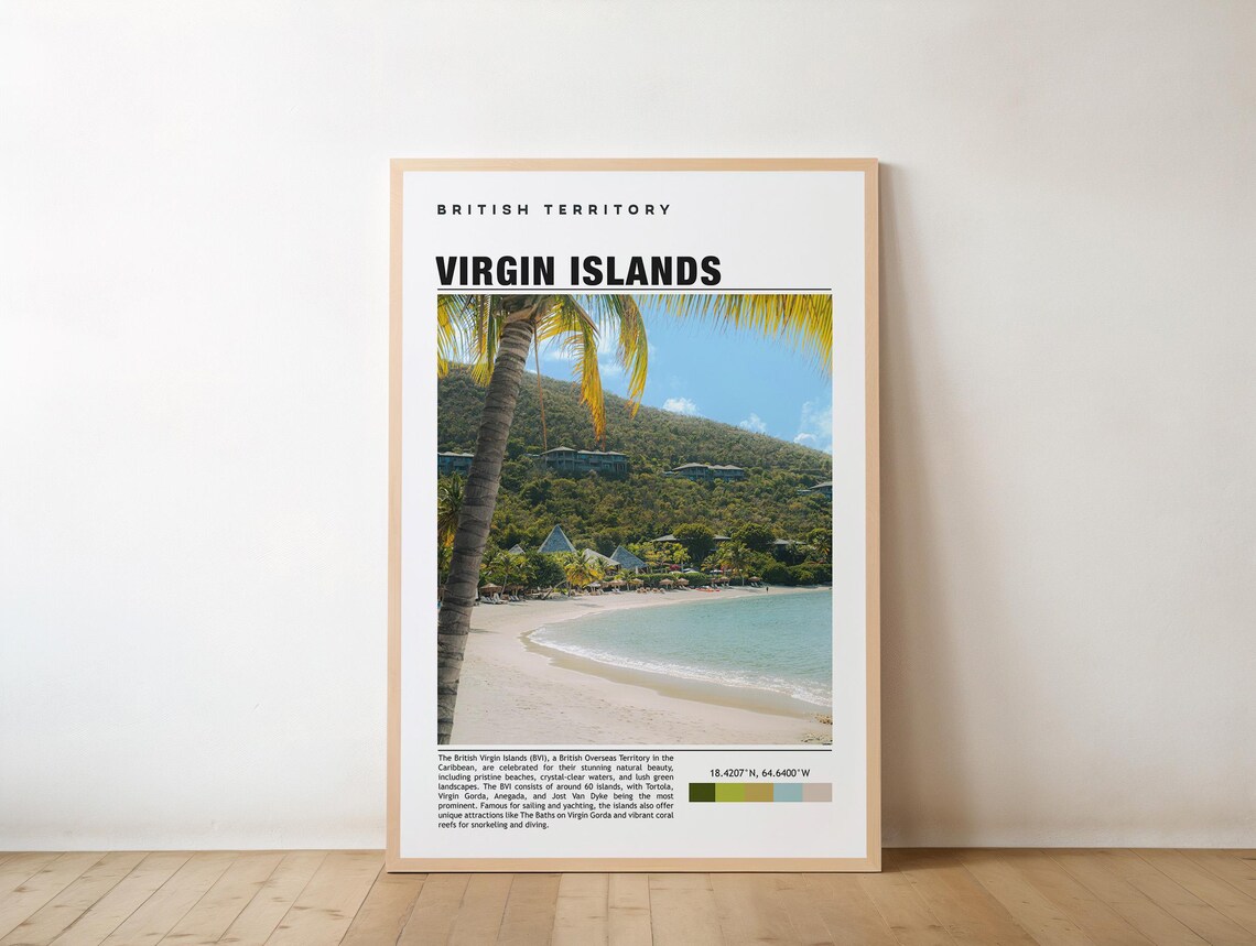 British Virgin Islands Tropical Beach Palm Photography Travel Poster