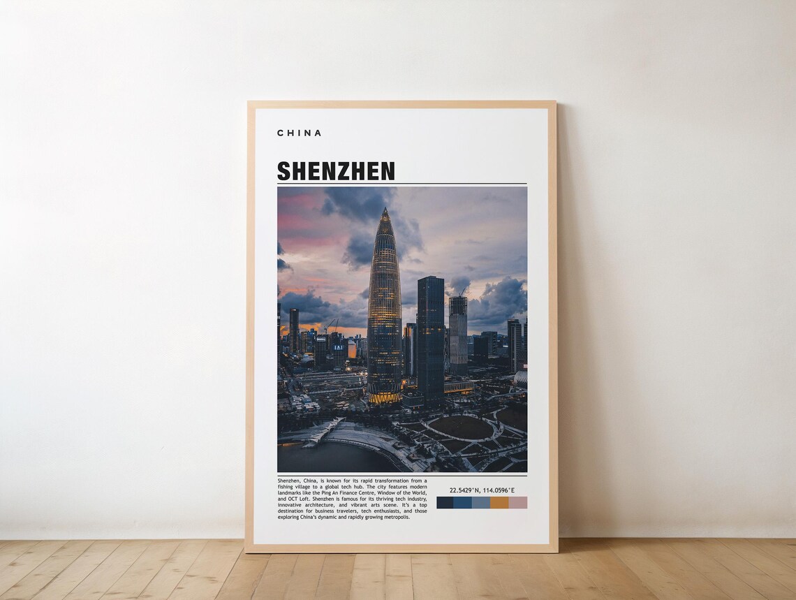 Shenzhen China Sunset City Skyline Modern Photo Travel Poster