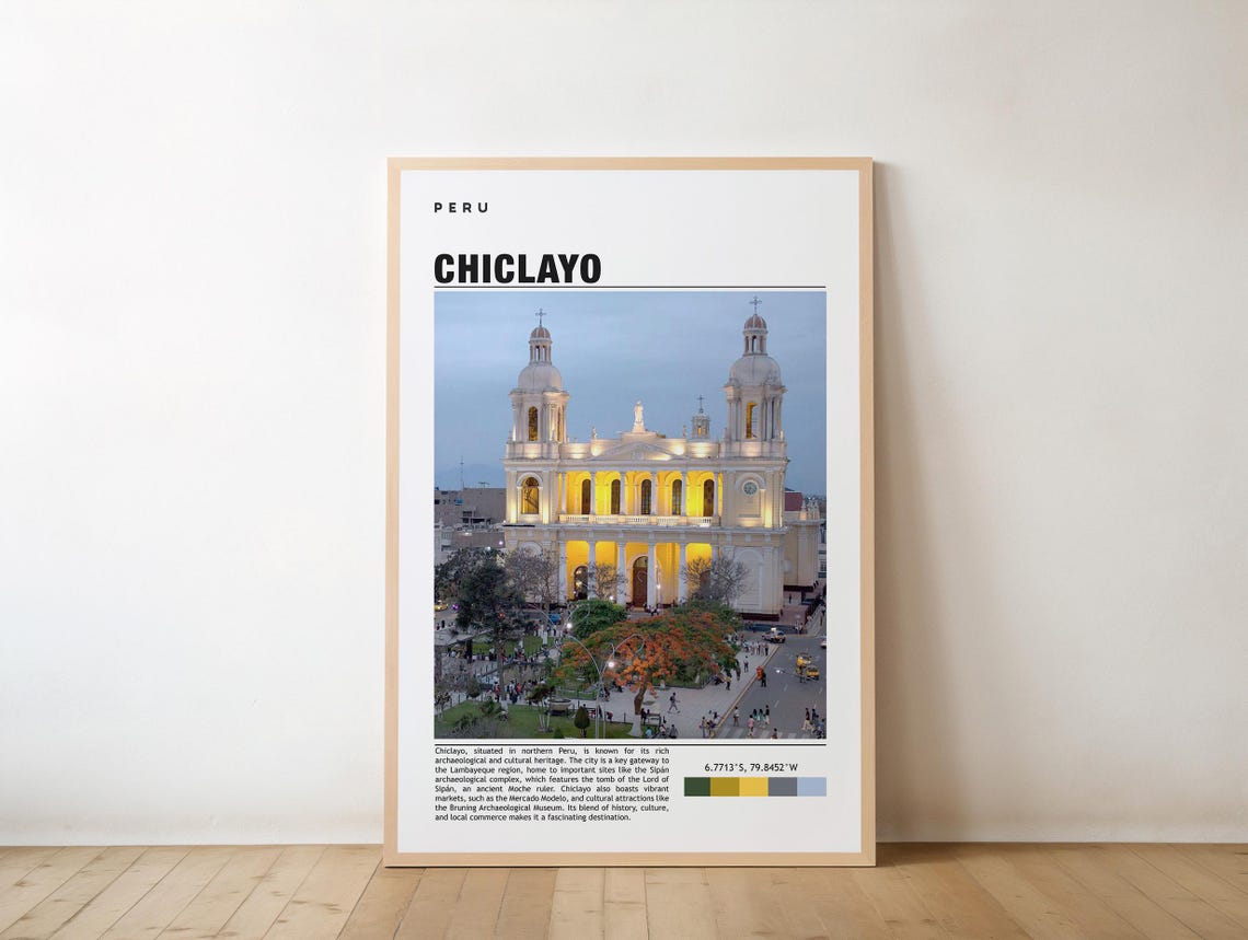 Chiclayo Peru Cathedral Lit at Dusk in Main Plaza Travel Poster