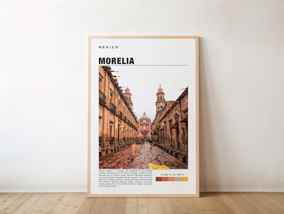 Morelia Mexico Colonial Street Cathedral Minimalist Travel Poster