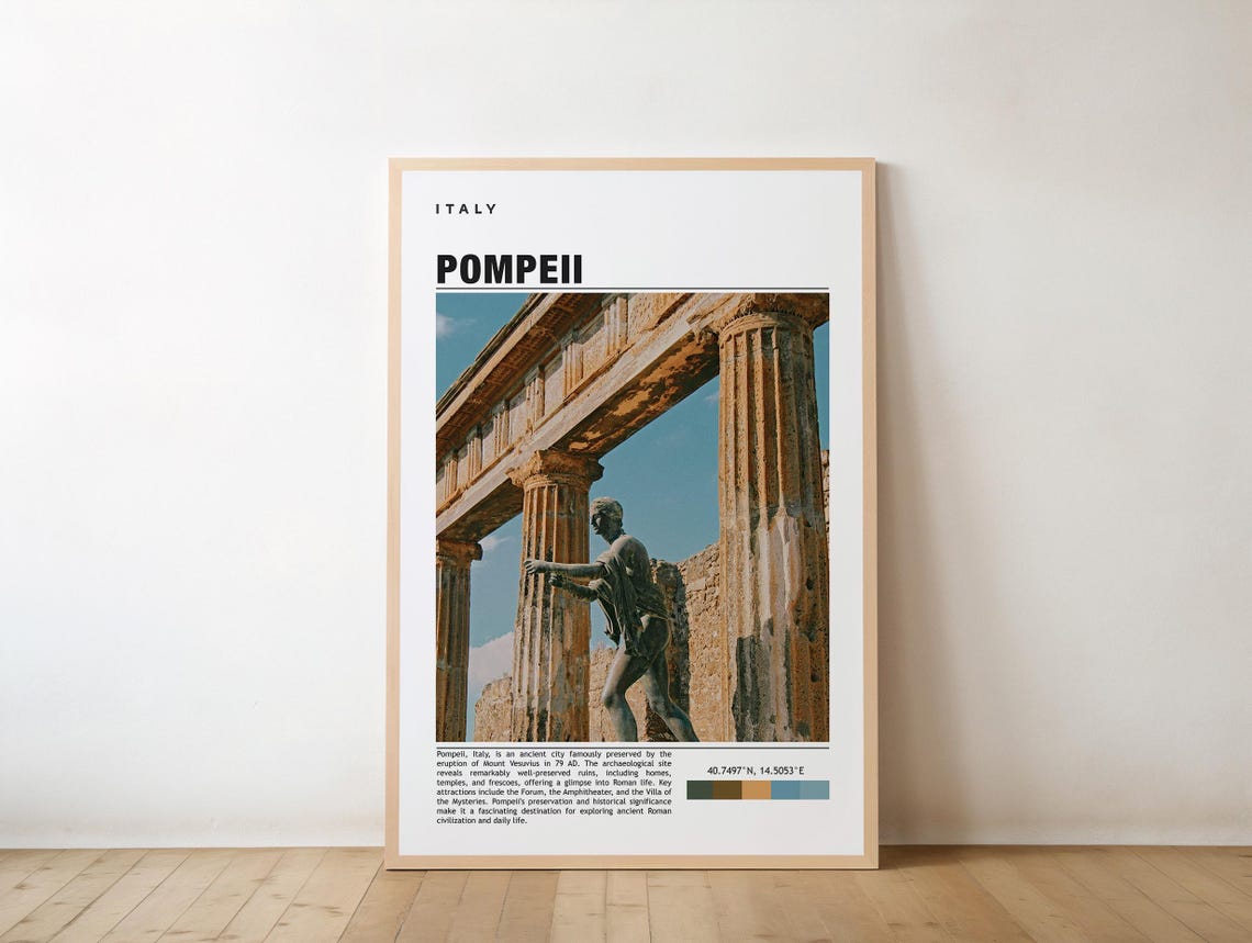 Pompeii Italy Ancient Ruins Temple Columns Historic Travel Poster