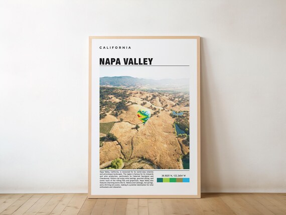 Napa Valley California Hot Air Balloon Over Vineyard Hills Travel Poster
