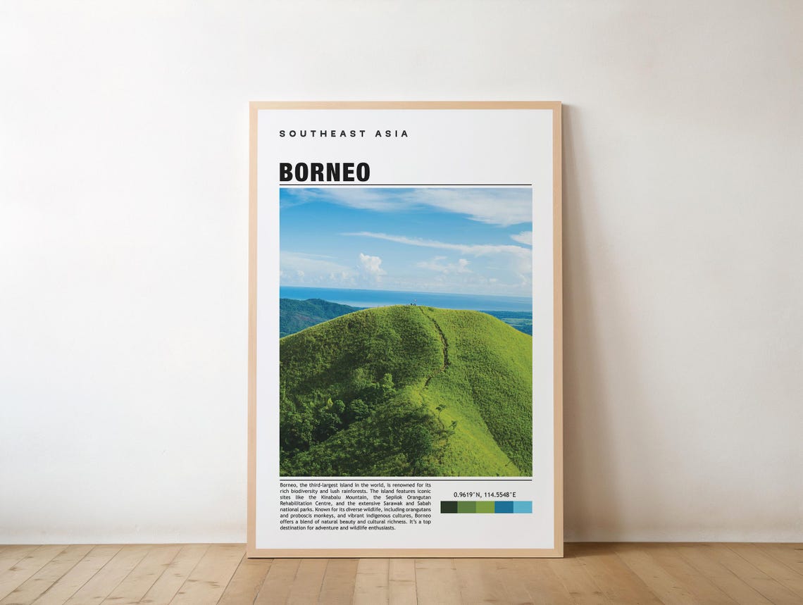 Borneo Green Mountain Peak Southeast Asia Photo Travel Poster