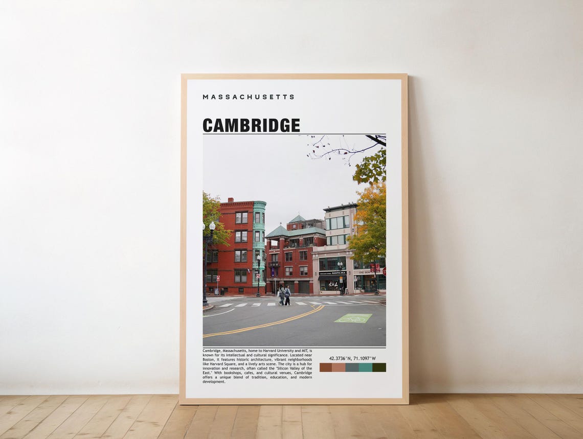 Cambridge Massachusetts Travel Poster Featuring Harvard Square Scene