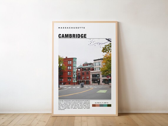 Cambridge Massachusetts Travel Poster Featuring Harvard Square Scene