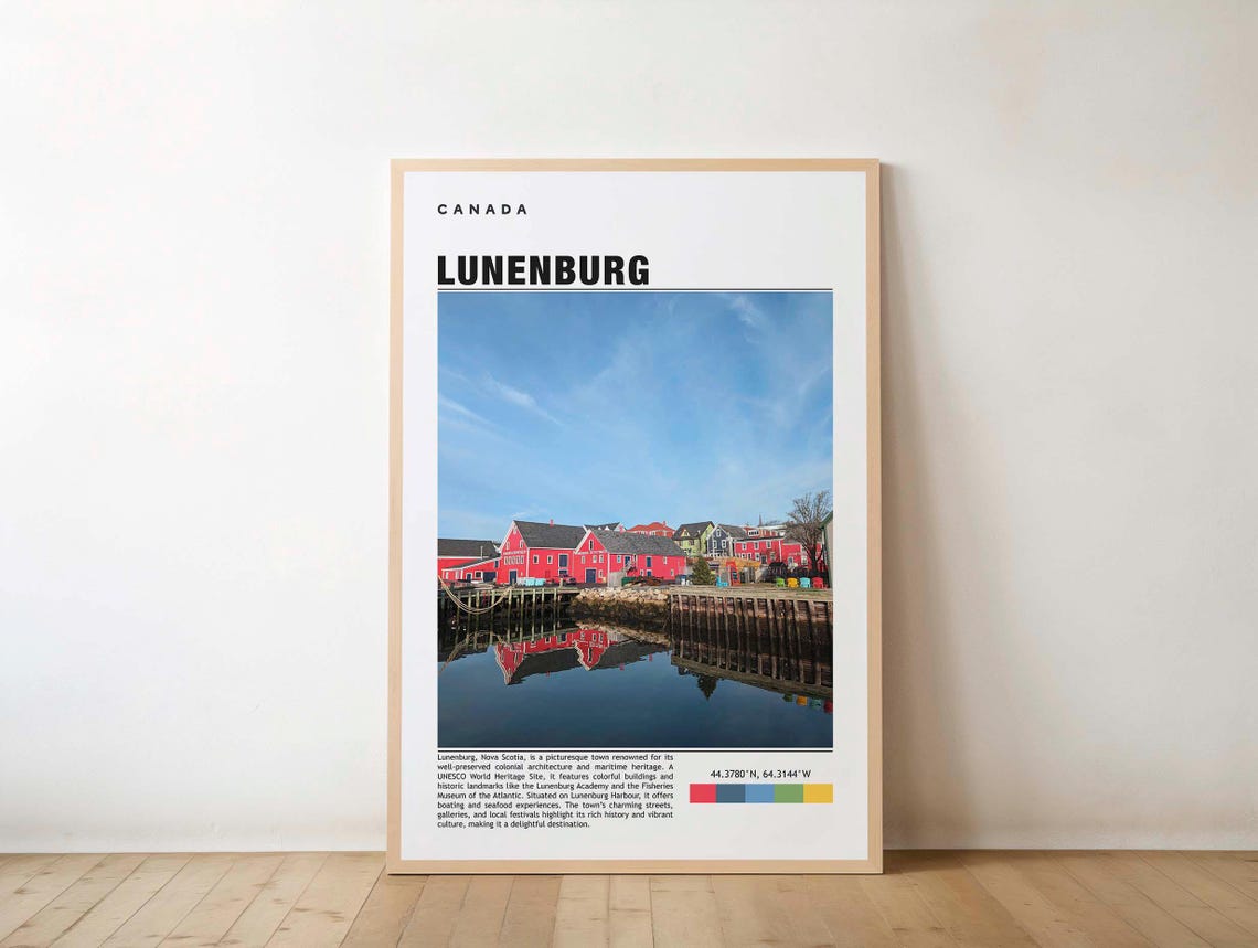 Lunenburg Canada Red Wharf Buildings Harbor Reflection Poster