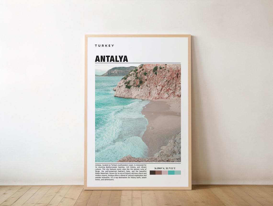 Antalya Turkey Turquoise Beach Coastline Travel Poster Mediterranean