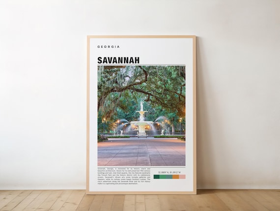 Savannah Georgia Forsyth Park Fountain Spanish Moss Oaks City Travel Poster