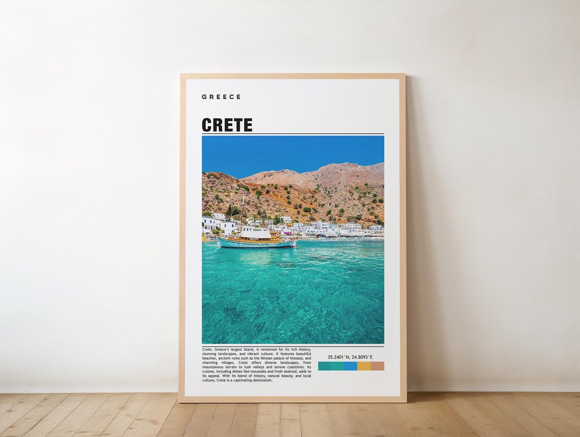 Crete Greece Island Harbor Turquoise Sea Photo Travel Poster