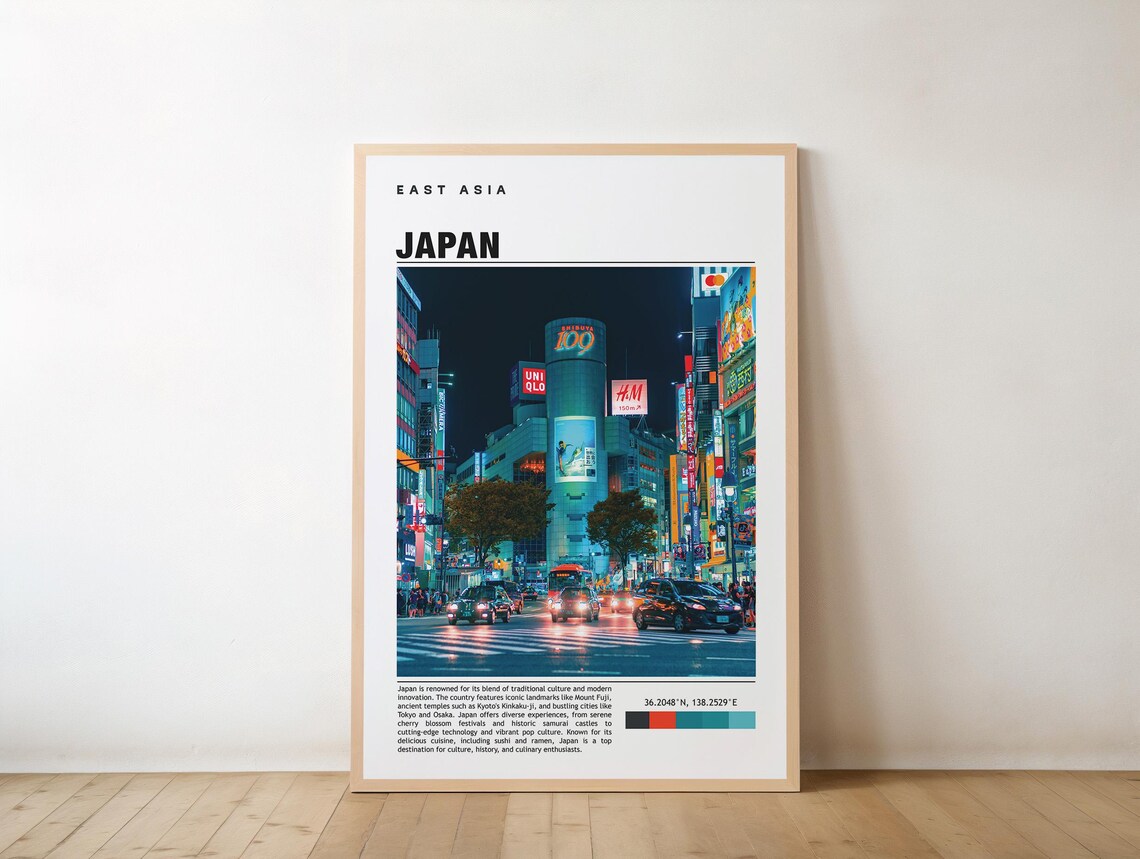Japan Travel Tokyo Neon Night Street Shibuya East Asia Poster