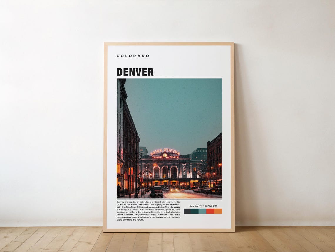 Denver Union Station Travel By Train Neon Sign Night Photo Poster