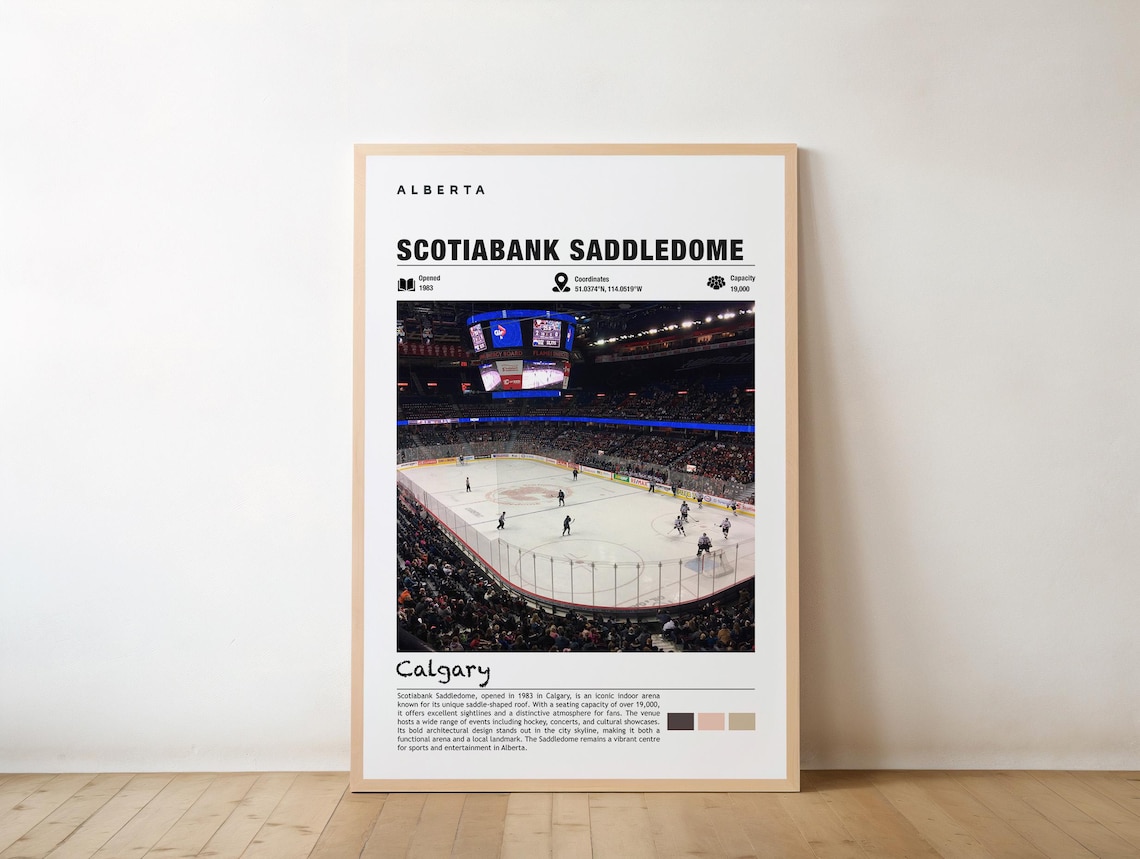 Scotiabank Saddledome Calgary Hockey Arena Night Game Poster