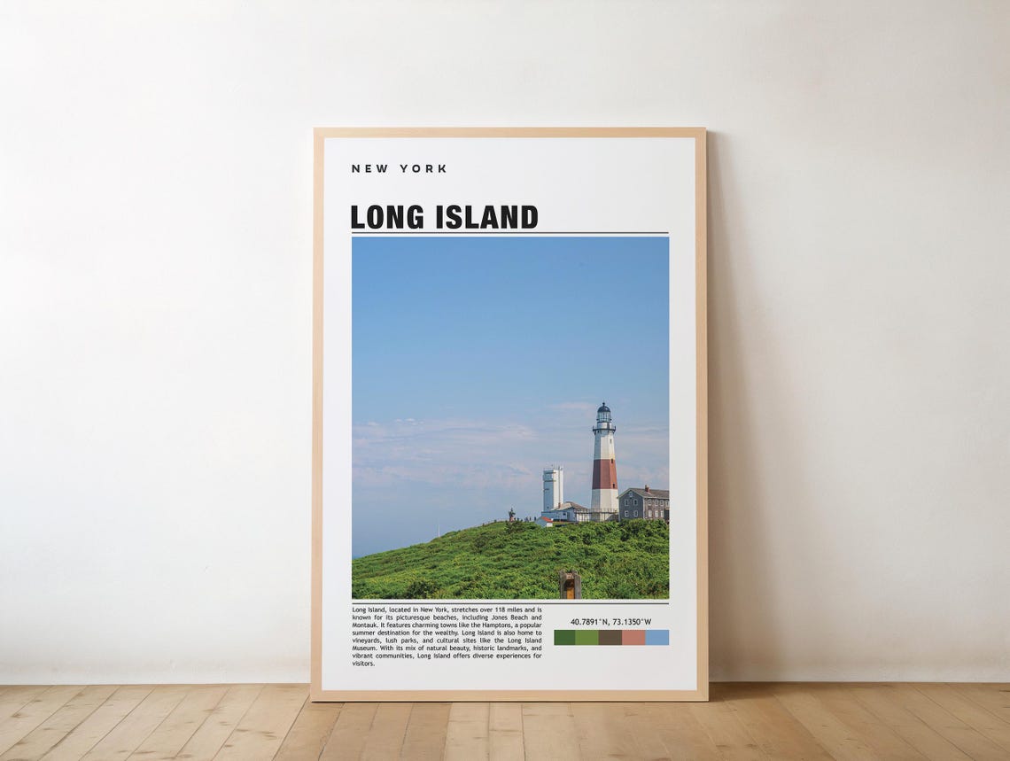 Long Island New York Lighthouse Coastal Minimalist Travel Poster
