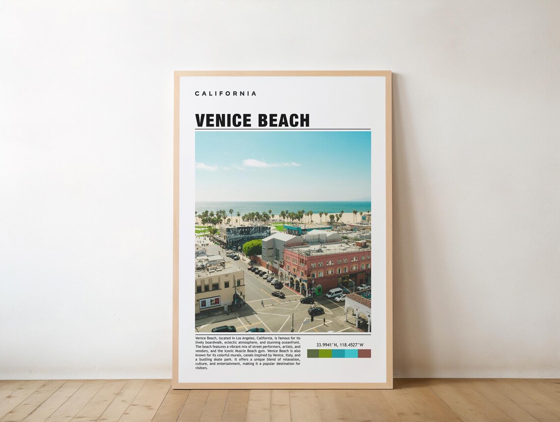Venice Beach California Boardwalk Ocean Aerial Travel Photo Poster