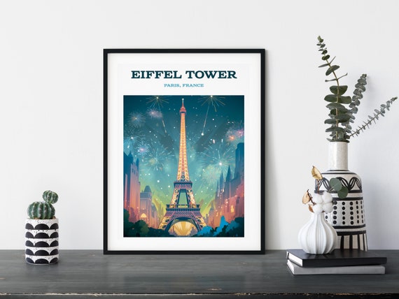 Eiffel Tower Paris Retro Travel Poster Wall Art Various Sizes Instant Ai Gen France Memories