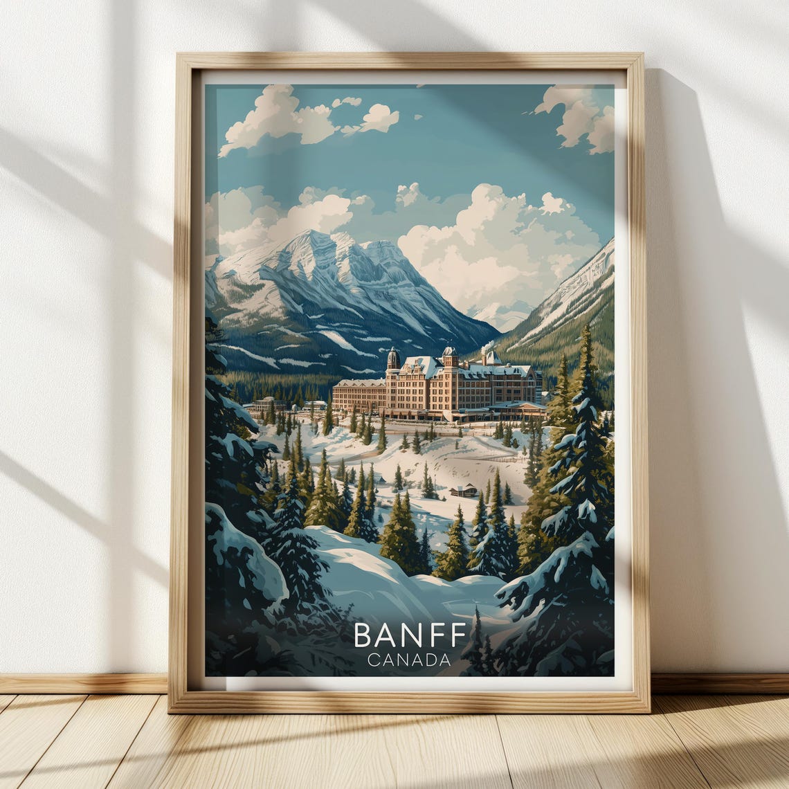 Banff Canada Winter Grand Mountain Lodge Vintage Travel Poster