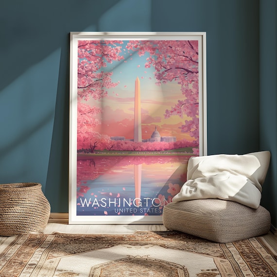 Washington Cherry Blossom Washington Monument Pink Spring Poster