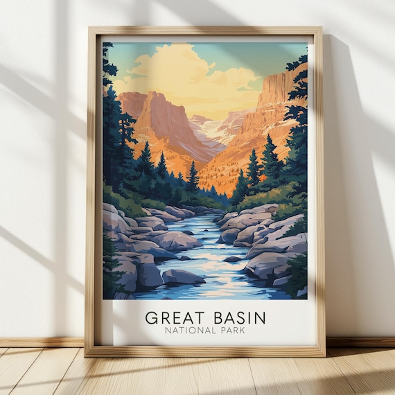 Great Basin National Park Canyon River Gorge Vintage Travel Poster