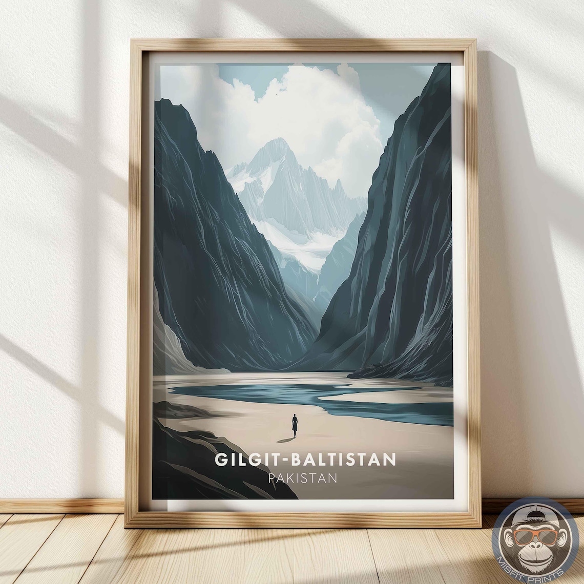 Gilgit Baltistan Pakistan Glacier Valley Lone Hiker Mountain Travel Poster