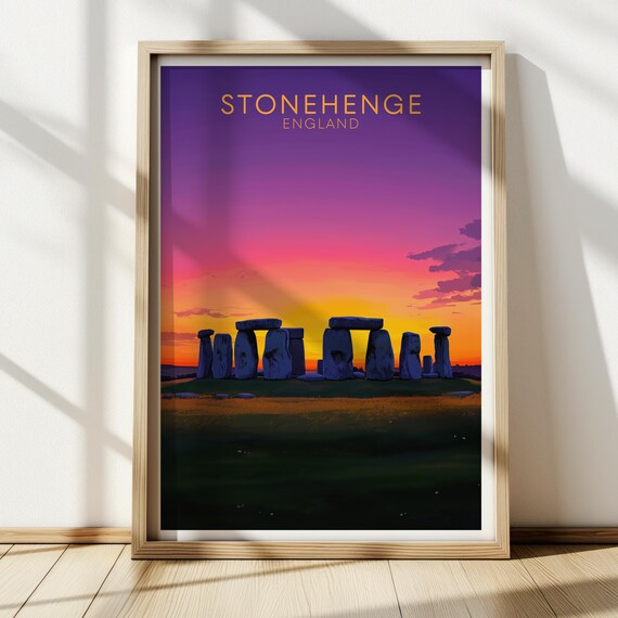 Stonehenge England Vivid Sunset Ancient Monument Travel Poster