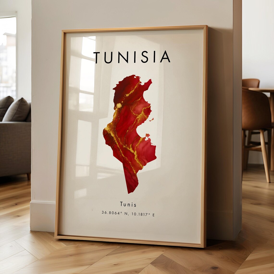 Tunisia Map Travel Poster, Africa Wall Art Print