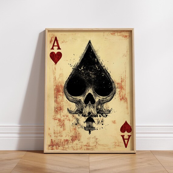 Gothic Ace Of Spades Poster Punk Wall Art Skull Decor Vintage Playing Card Unique Gift For Gamers Room Decoration