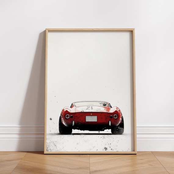 Vintage Race Car Poster Minimalist Red Sports Wall Art Rear View Auto Print Classic Racing Decor Garage Lover Gift