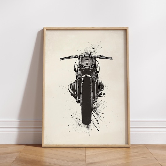 Cafe Racer Front View Poster Minimalist Motorcycle Art Print Black Ink Style Wall Decor Biker Garage Gift Bold Moto Artwork