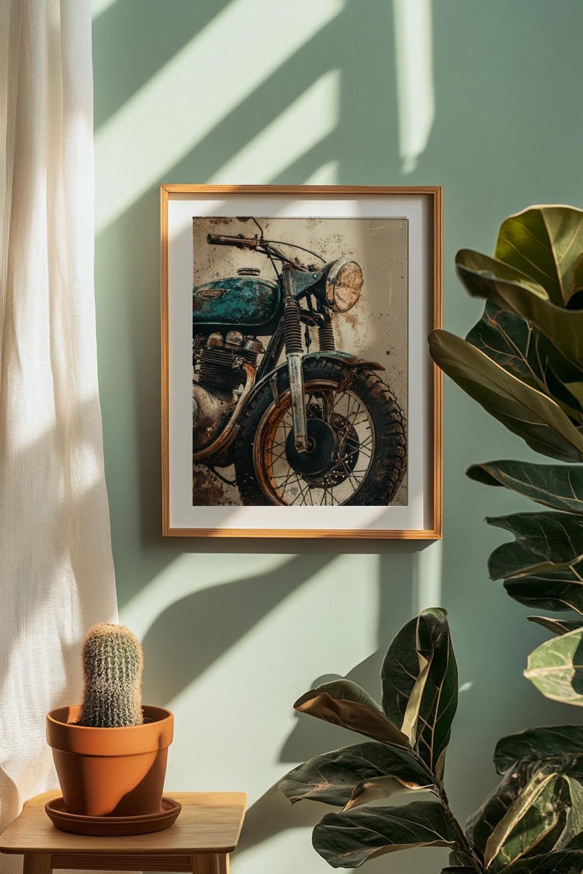 Vintage Weathered Motorcycle Front Wheel Rustic Garage Art Poster - Image 2