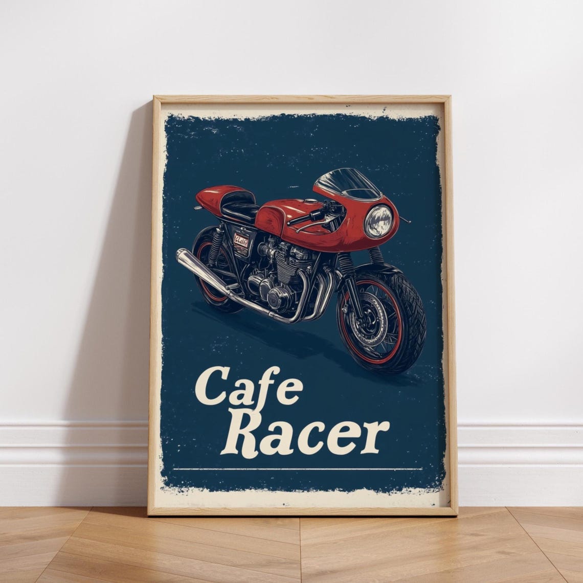 Cafe Racer Red Vintage Motorcycle Retro Biker Garage Art Poster