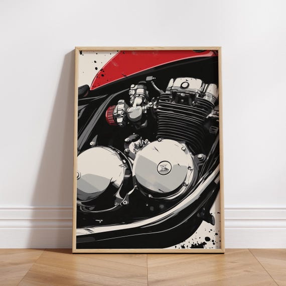 Cafe Racer Engine Poster, Motorcycle Garage Decor