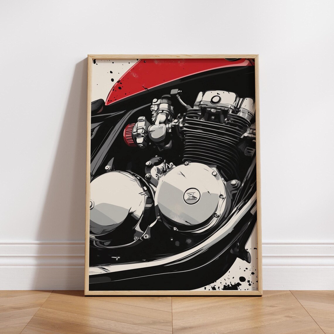 Cafe Racer Engine Poster, Motorcycle Garage Decor