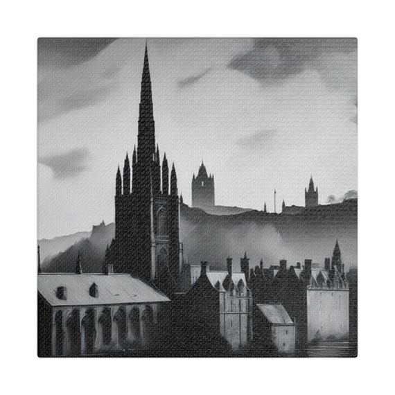 Black And White Scenic Cityscape, Gothic Architecture Art Print