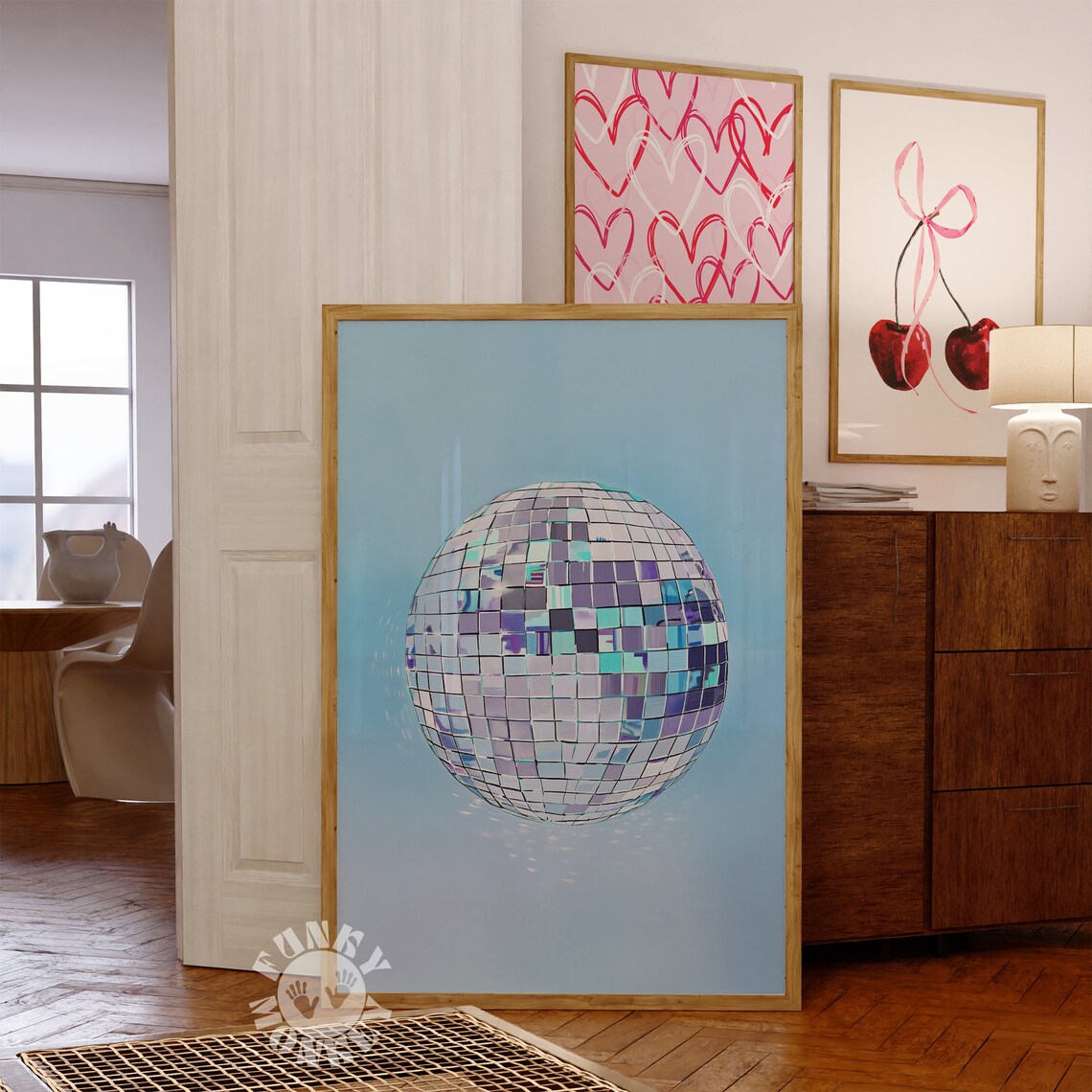 Iridescent Blue Disco Ball Watercolor Painting Coastal Preppy Dorm Poster