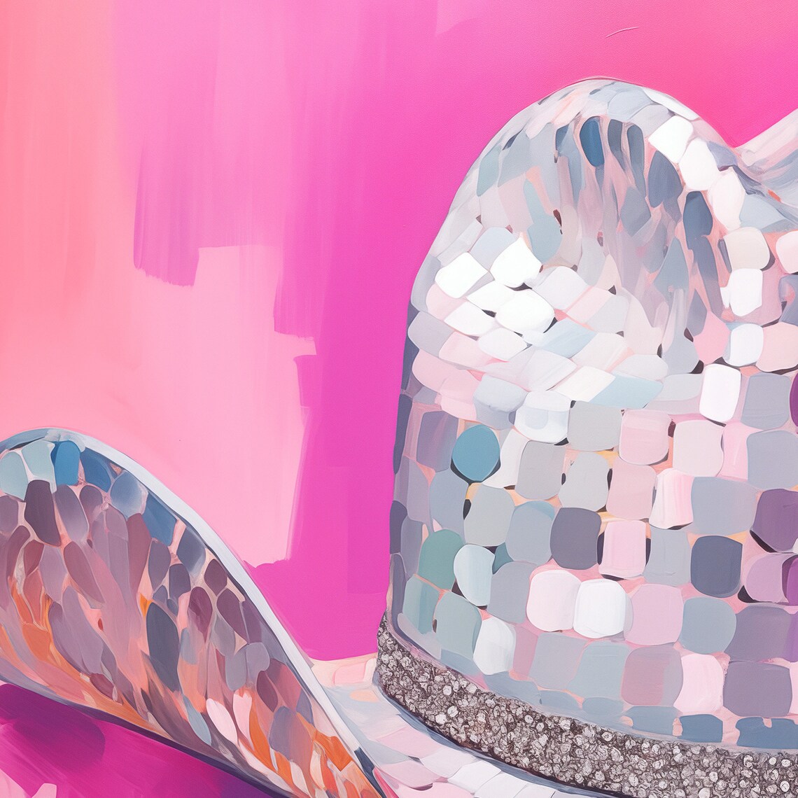 Funky Disco Cowgirl Hat Maximalist Art Print