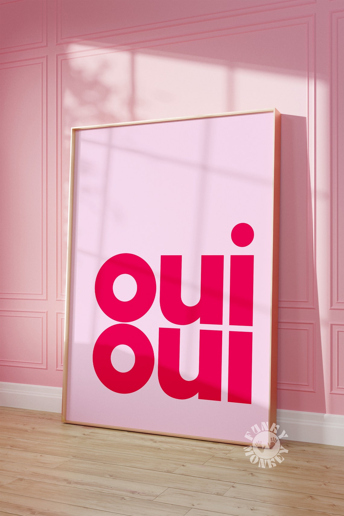 Oui Oui Bold Red Typography French Chic Pink Poster Wall Decor