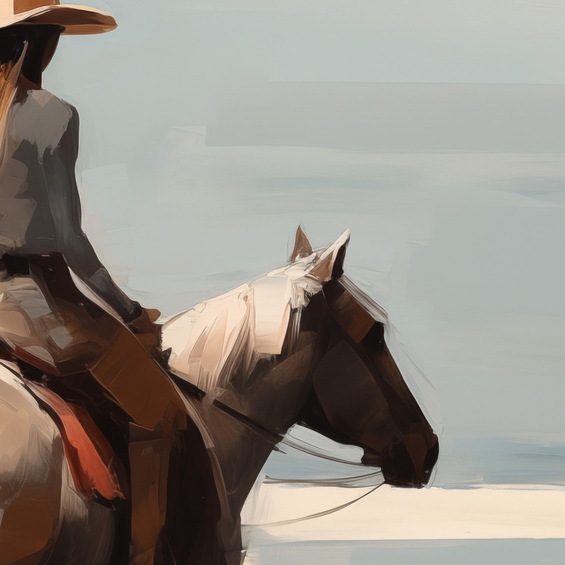 Retro Western Art Cowgirl Abstract Painting Neutral Colors Cowgirl On Horse Trendy Poster Southern Girl Room