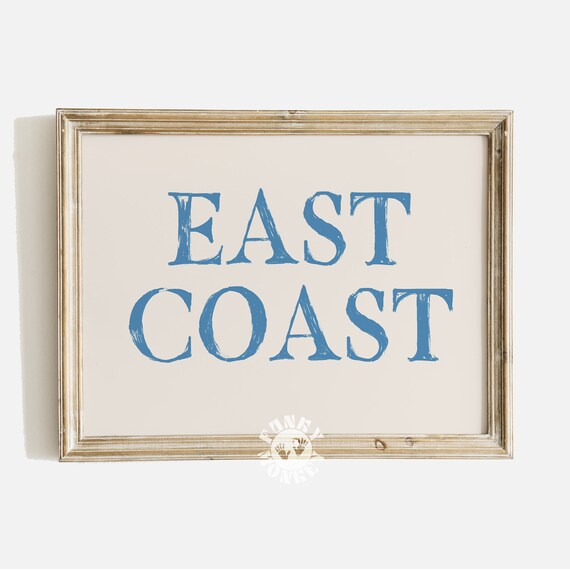 East Coast Blue Text Coastal Typography Minimalist Beach Poster