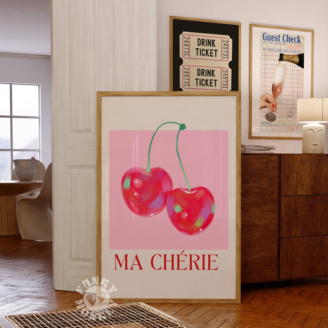 Cherry Retro Wall Art Print, 70s Aesthetic