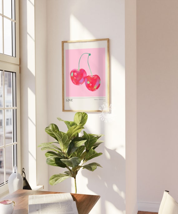 Retro Cherry Wall Art Print Gallery Exhibition Poster Trendy Wall Art Love Art Print Funky Wall Art College Apartment Aesthetic