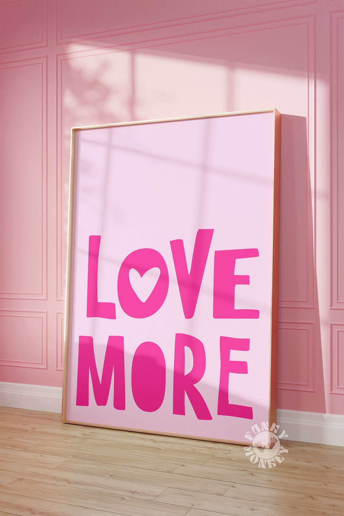 Love More Pink Bold Typography Heart Retro Girly Wall Poster
